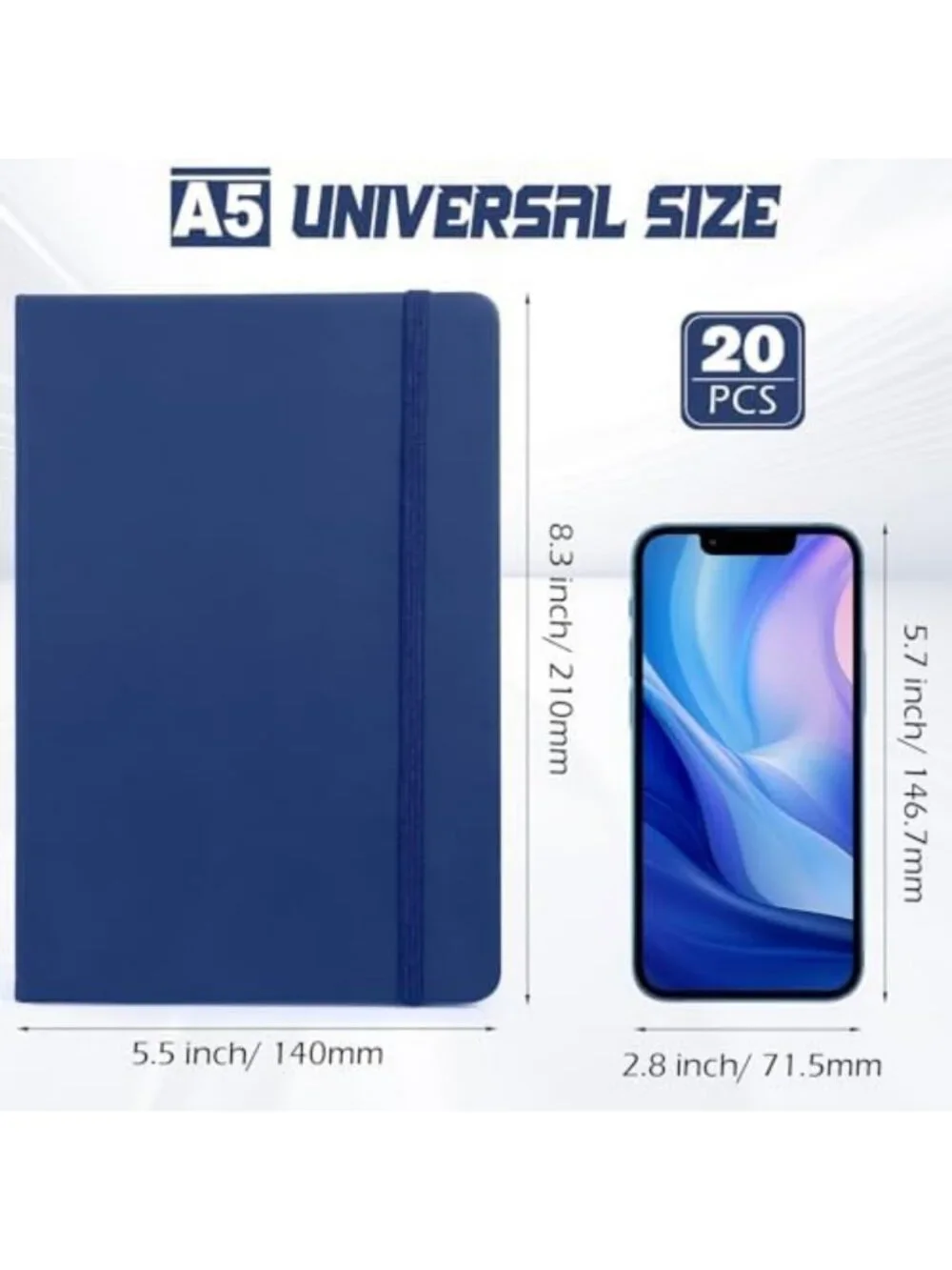 20 Pack A5 Lined Notebooks, PU Leather Journals, Navy Blue, Ideal for Writing